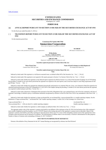 Thumbnail Immersion Corporation
 10-K Annual Report 2016