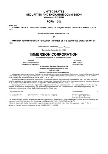Thumbnail Immersion Corporation
 10-Q Quarterly Report FY2017 