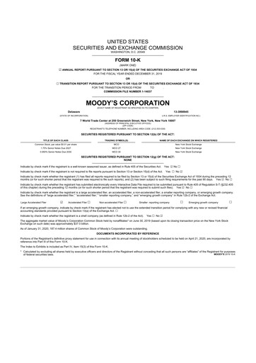 Thumbnail Moody's 10-K Annual Report 2019