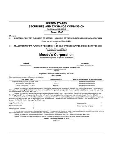 Thumbnail Moody's 10-Q Quarterly Report FY2020 