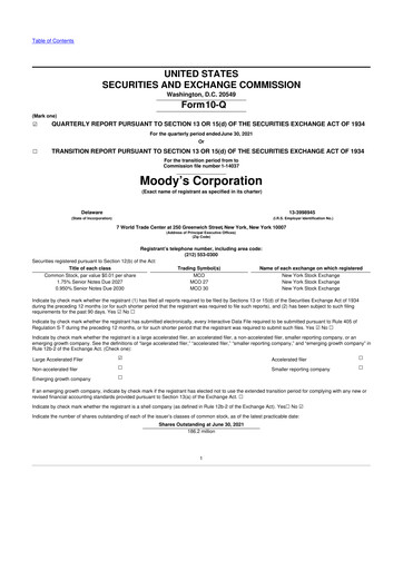 Thumbnail Moody's 10-Q Quarterly Report FY2021 