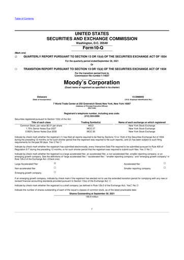 Thumbnail Moody's 10-Q Quarterly Report FY2021 