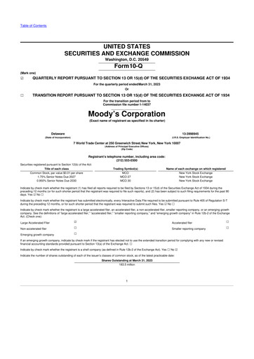 Thumbnail Moody's 10-Q Quarterly Report FY2023 
