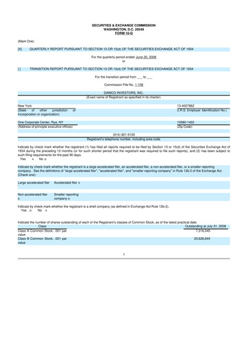 Thumbnail GAMCO Investors
 10-Q Quarterly Report FY 