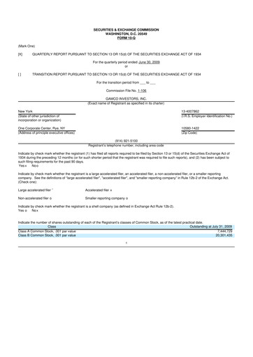 Thumbnail GAMCO Investors
 10-Q Quarterly Report FY 