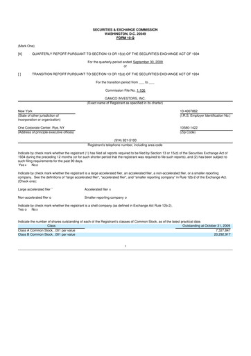 Thumbnail GAMCO Investors
 10-Q Quarterly Report FY 