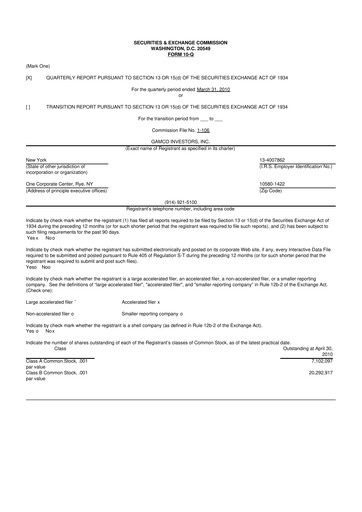 Thumbnail GAMCO Investors
 10-Q Quarterly Report FY 