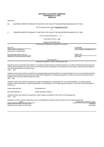 Thumbnail GAMCO Investors
 10-Q Quarterly Report FY 