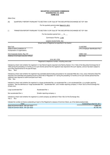 Thumbnail GAMCO Investors
 10-Q Quarterly Report FY 