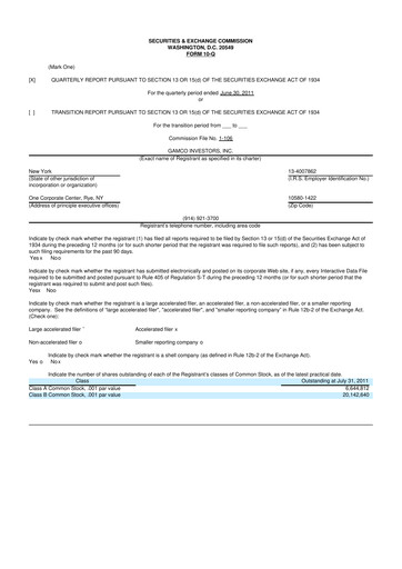 Thumbnail GAMCO Investors
 10-Q Quarterly Report FY 