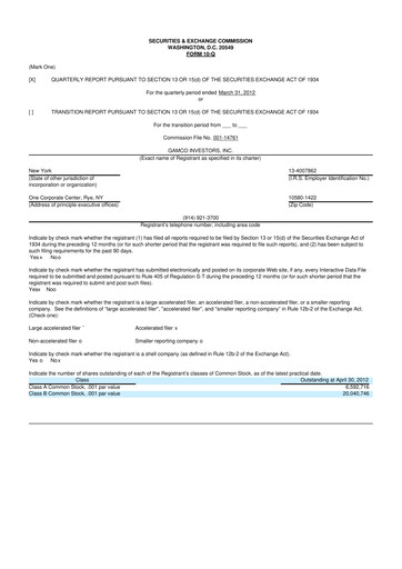 Thumbnail GAMCO Investors
 10-Q Quarterly Report FY2012 