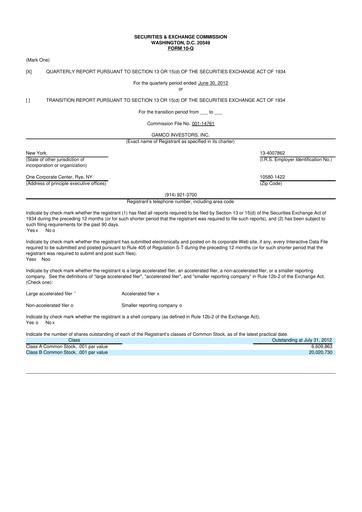 Thumbnail GAMCO Investors
 10-Q Quarterly Report FY2012 