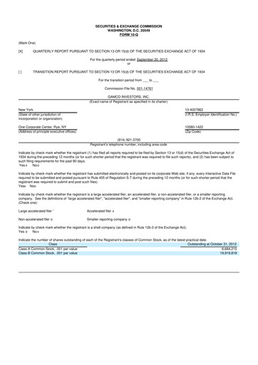 Thumbnail GAMCO Investors
 10-Q Quarterly Report FY2012 