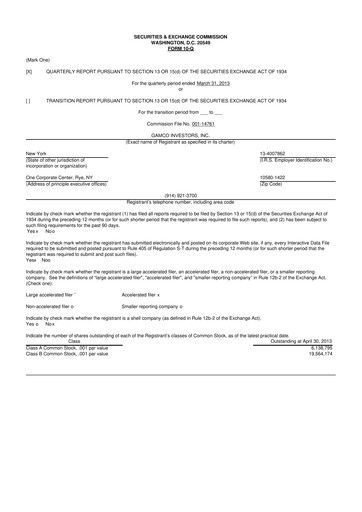Thumbnail GAMCO Investors
 10-Q Quarterly Report FY2013 