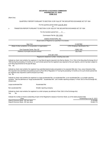 Thumbnail GAMCO Investors
 10-Q Quarterly Report FY2013 