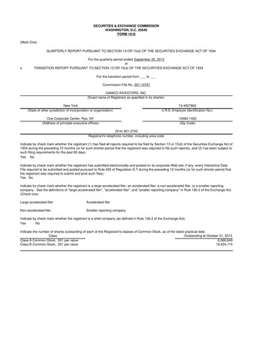 Thumbnail GAMCO Investors
 10-Q Quarterly Report FY2013 