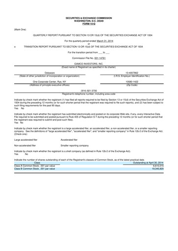 Thumbnail GAMCO Investors
 10-Q Quarterly Report FY2014 