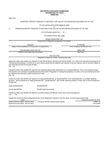 Thumbnail GAMCO Investors
 10-Q Quarterly Report FY2015 