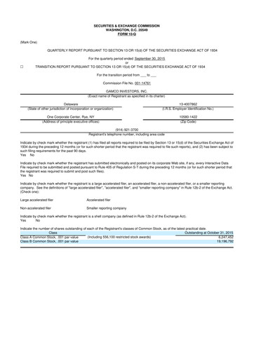 Thumbnail GAMCO Investors
 10-Q Quarterly Report FY2015 