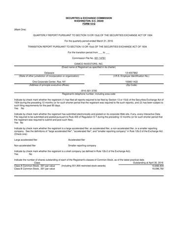 Thumbnail GAMCO Investors
 10-Q Quarterly Report FY2016 