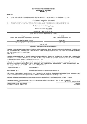 Thumbnail Associated Capital Group 10-Q Quarterly Report FY2017 