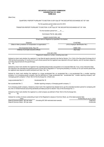 Thumbnail GAMCO Investors
 10-Q Quarterly Report FY2018 