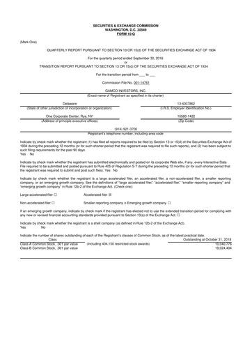 Thumbnail GAMCO Investors
 10-Q Quarterly Report FY2018 