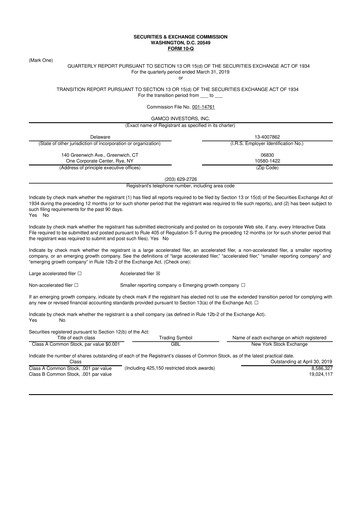 Thumbnail GAMCO Investors
 10-Q Quarterly Report FY2019 