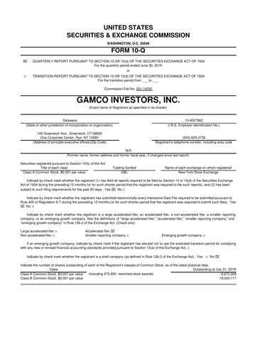 Thumbnail GAMCO Investors
 10-Q Quarterly Report FY2019 
