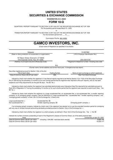 Thumbnail GAMCO Investors
 10-Q Quarterly Report FY2020 