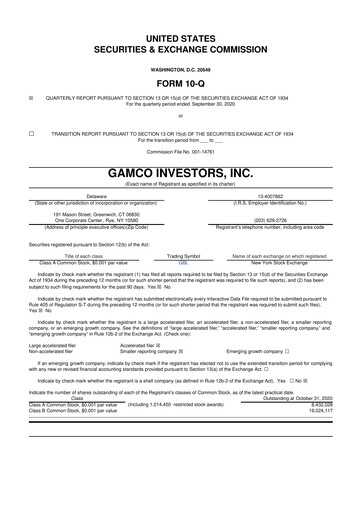 Thumbnail GAMCO Investors
 10-Q Quarterly Report FY2020 