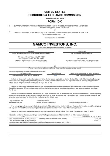 Thumbnail GAMCO Investors
 10-Q Quarterly Report FY2021 