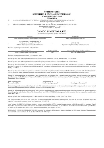 Thumbnail GAMCO Investors
 10-K Annual Report 2021