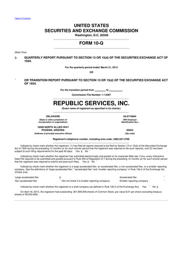 Thumbnail Republic Services
 10-Q Quarterly Report FY2013 