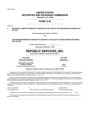 Thumbnail Republic Services
 10-Q Quarterly Report FY2013 