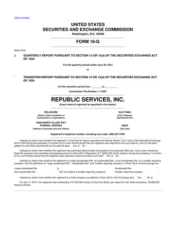 Thumbnail Republic Services
 10-Q Quarterly Report FY2014 