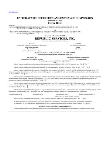 Thumbnail Republic Services
 10-K Annual Report 2014