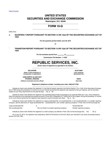 Thumbnail Republic Services
 10-Q Quarterly Report FY2015 