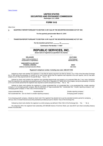 Thumbnail Republic Services
 10-Q Quarterly Report FY2018 