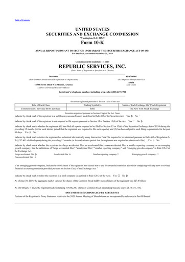 Thumbnail Republic Services
 10-K Annual Report 2019