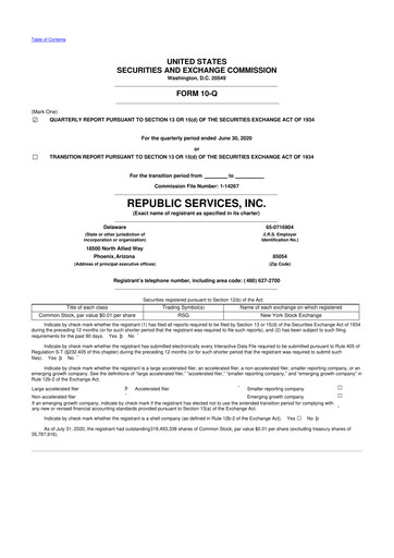 Thumbnail Republic Services
 10-Q Quarterly Report FY2020 