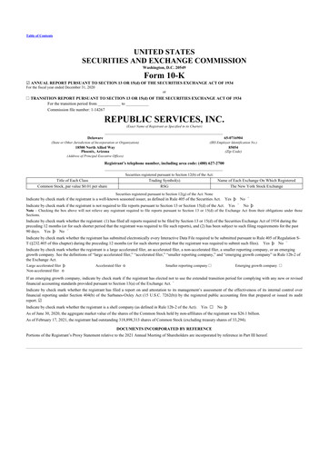 Thumbnail Republic Services
 10-K Annual Report 2020