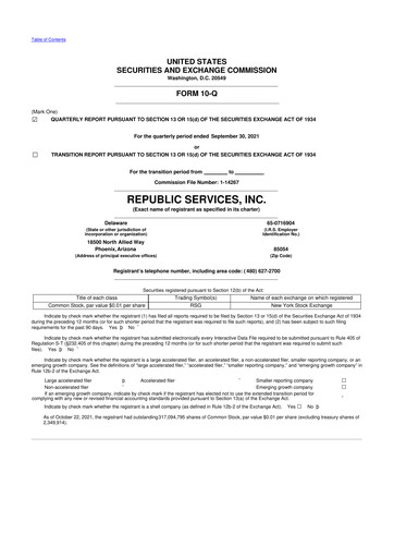 Thumbnail Republic Services
 10-Q Quarterly Report FY2021 