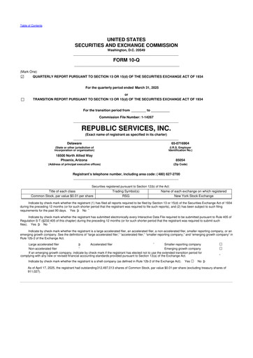 Thumbnail Republic Services
 10-Q Quarterly Report FY2025 