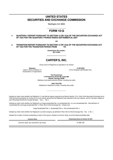 Thumbnail Carter's 10-Q Quarterly Report FY 