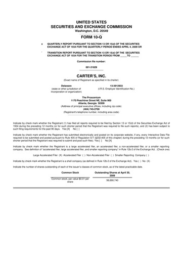 Thumbnail Carter's 10-Q Quarterly Report FY 