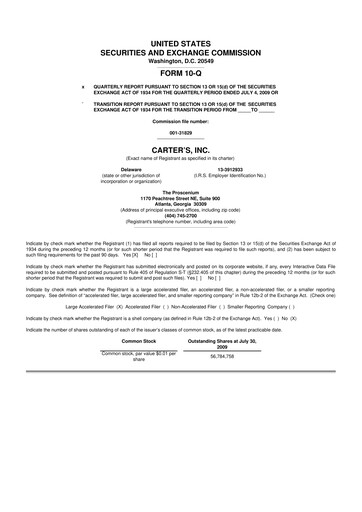 Thumbnail Carter's 10-Q Quarterly Report FY 