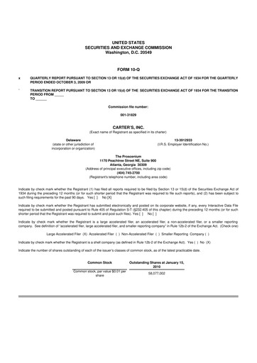 Thumbnail Carter's 10-Q Quarterly Report FY 