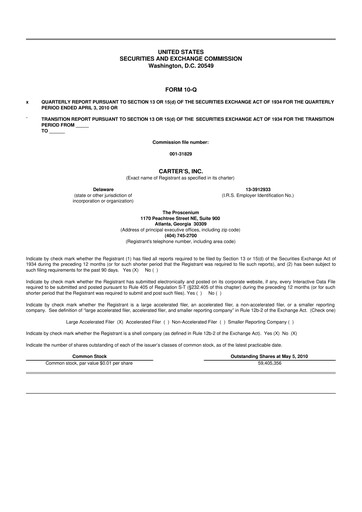 Thumbnail Carter's 10-Q Quarterly Report FY 