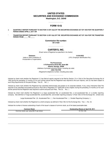 Thumbnail Carter's 10-Q Quarterly Report FY2011 